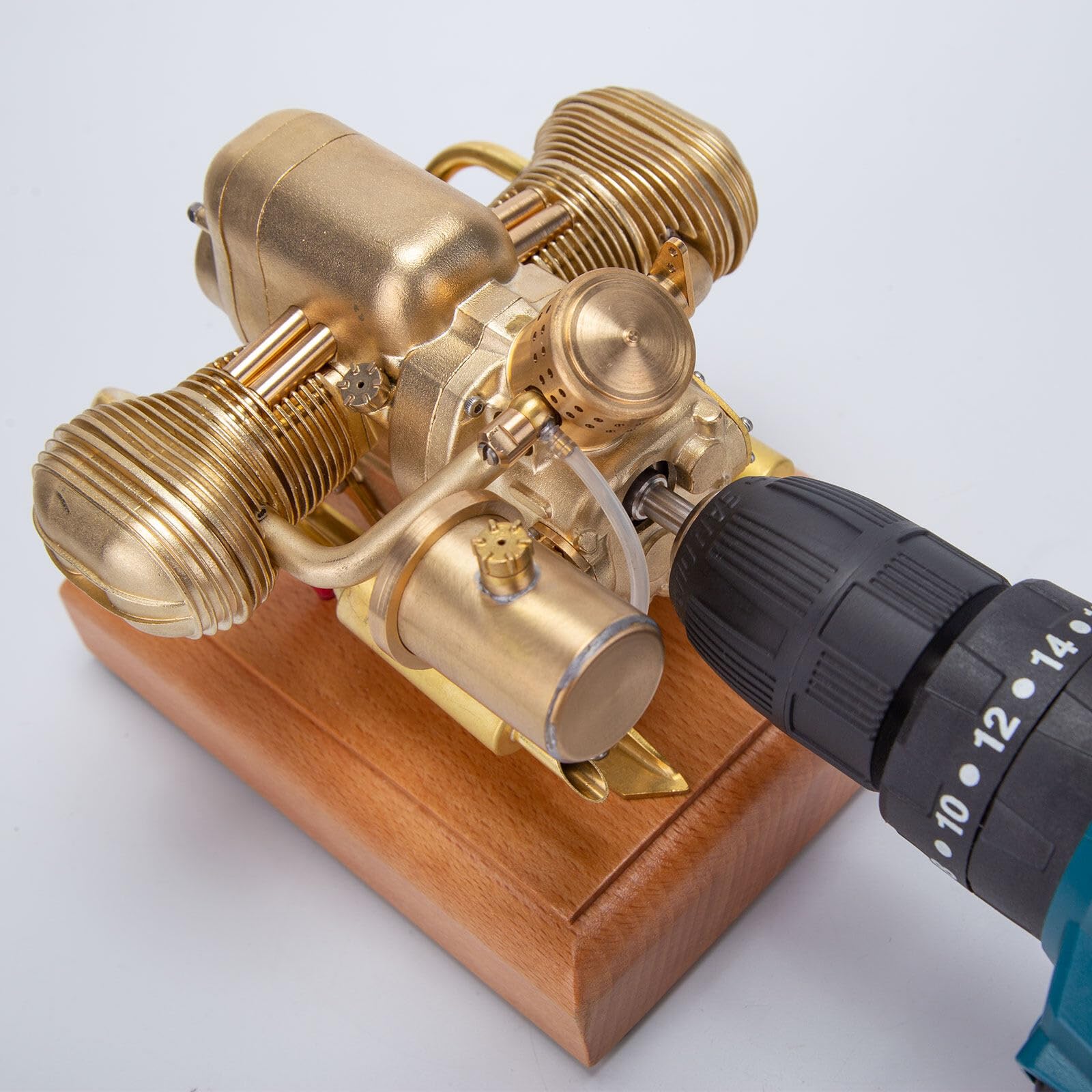 Joytopiaminds Dampfmaschinen-Modellbausatz, 3,2cc Mini Flach-Zweizylinder Viertakt-Benzinmotor für Motorradmodelle, Wissenschaftsexperimente Bildung und Display für Erwachsene
