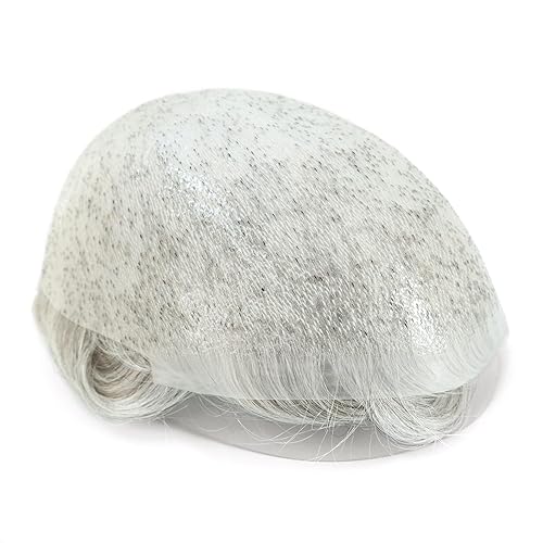 Miniatura 2 de Natural Mens sistema de reemplazo de cabello humano real Caballeros Cabello humano postizos finos polivinílicos V bucle negro gris pelo toupee