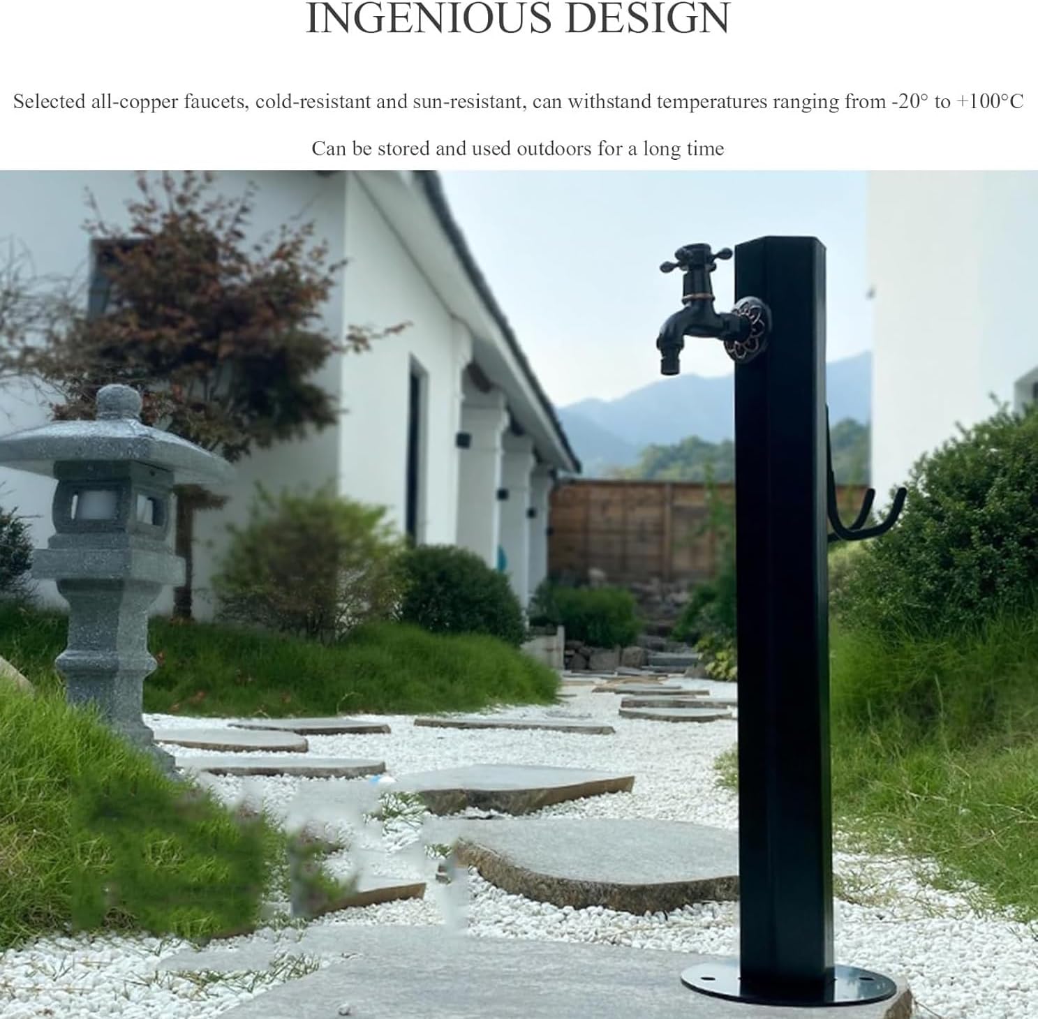 304 Stainless Steel Outdoor Freestanding Water Fountain - 37.4" Tall Garden Hose Stand with Faucet, Stylish Landscape Hydrant Decor for Yard and Patio