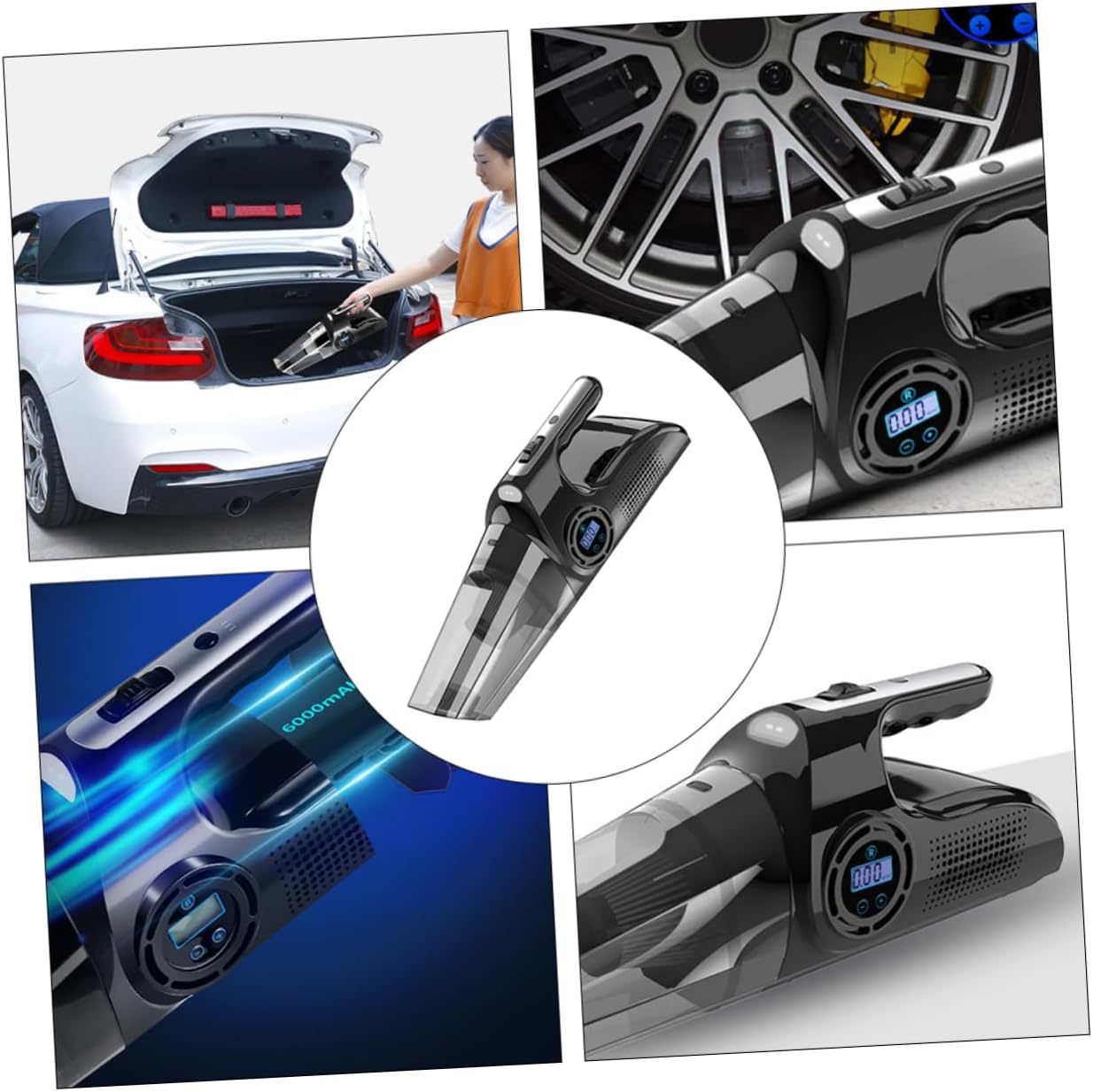 PRETYZOOM 120W 12V Portable Car Vacuum Cleaner Air Pump Multi-Function Tire Inflator Digital Display LED Light for Automotive Cleaning and Tire Inflation