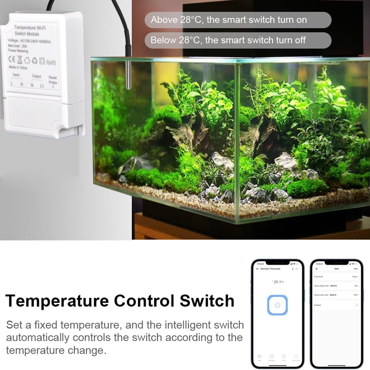 Contrôleur de Température WiFi, Thermostat sans Fil avec Thermocouple et Application Smartlife, 220V 20A, pour Brassage Maison, Chaudière à Température Constante, Élevage, Serre