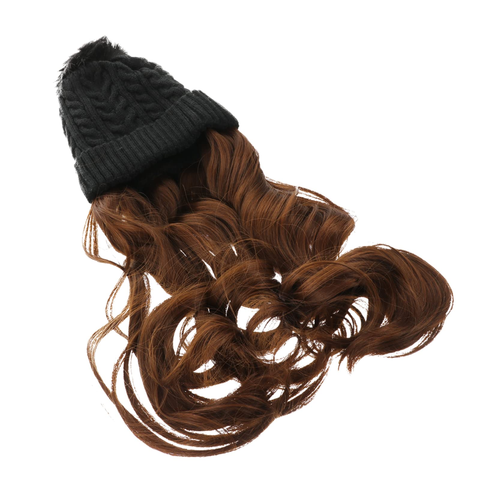 Healeved Wig-added Knitted Hat Wig Long Curly Wig Synthetic Hairpiece Comfortable Breathable One-piece Wig h