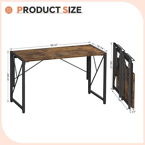 Miniatura 10 de Escritorio plegable, pequeño escritorio plegable de 31.5 pulgadas para espacios pequeños, escritorio portátil para dormitorio, oficina en casa, mesa