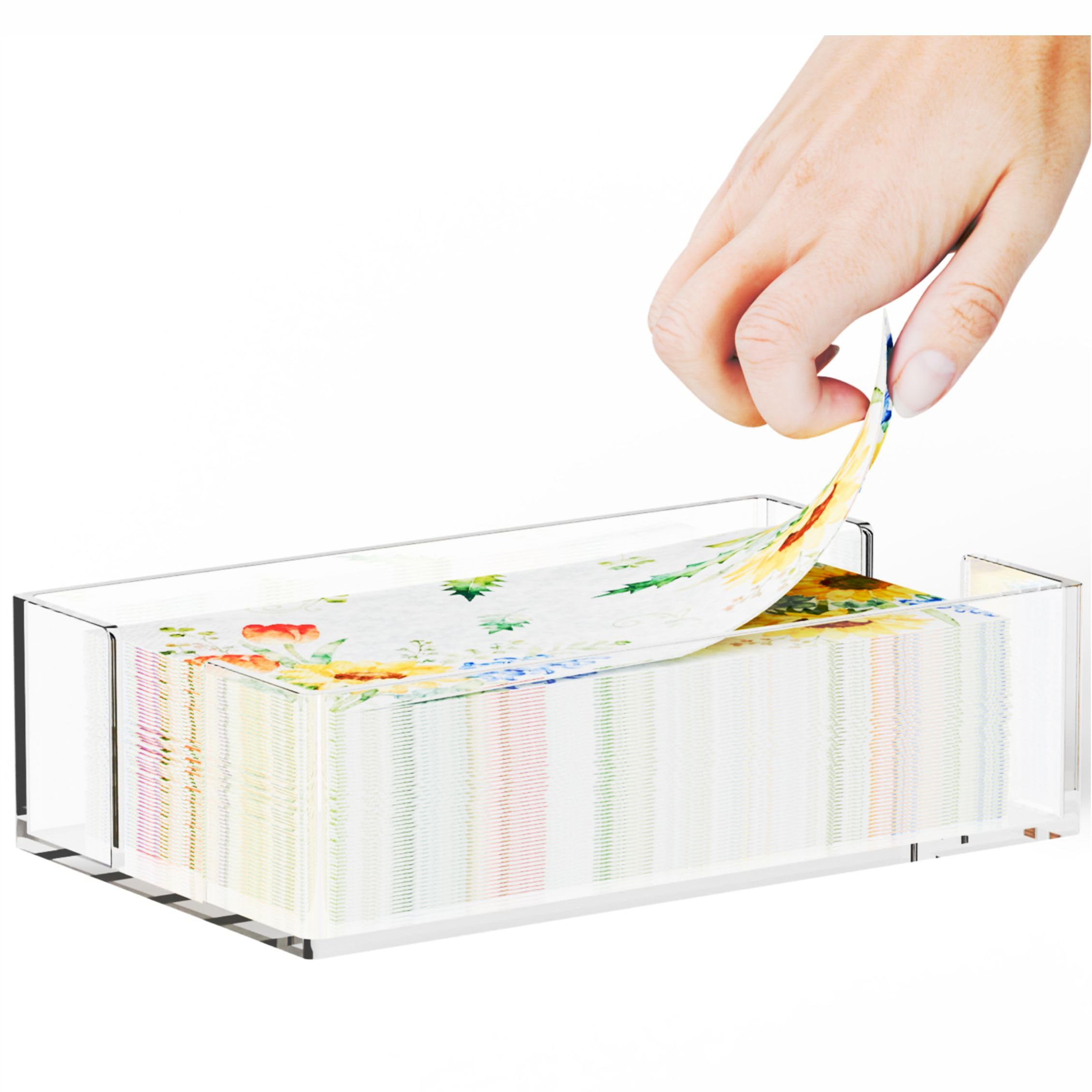 Cq Acrylic Servilleteros transparentes de 9 x 5.5 pulgadas para cocina, cesta de toallas de invitados, soporte para toallas de papel en transparente, soporte para servilletas de cóctel y invitados