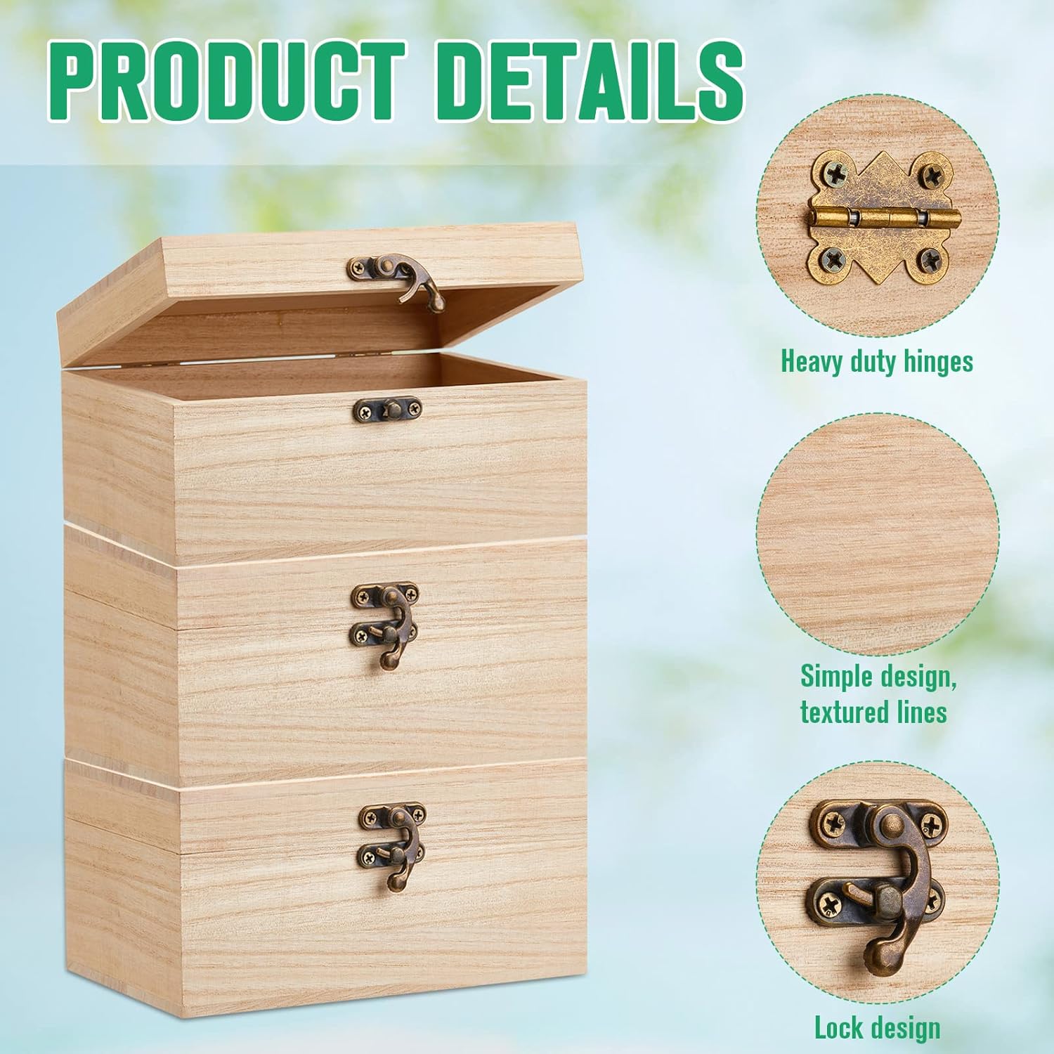 Reginary 8 Pcs Unfinished Wooden Box for Crafts Unpainted Wood Box with Hinged Lid Front Clasps Plain Jewelry Photo 6.7 x 5.1 x 3.2 In for DIY Valentine Make Your Own Gift Keepsake Storage