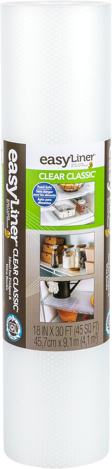 EasyLiner Clear Classic Shelf Liner - Durable Non-Adhesive Fridge Liner - Easy-to-Install and Easy-to-Clean - Kitchen Liner Mat for Fridge Shelves - Food Safe - Removable - 18 in x 30 ft - Clear