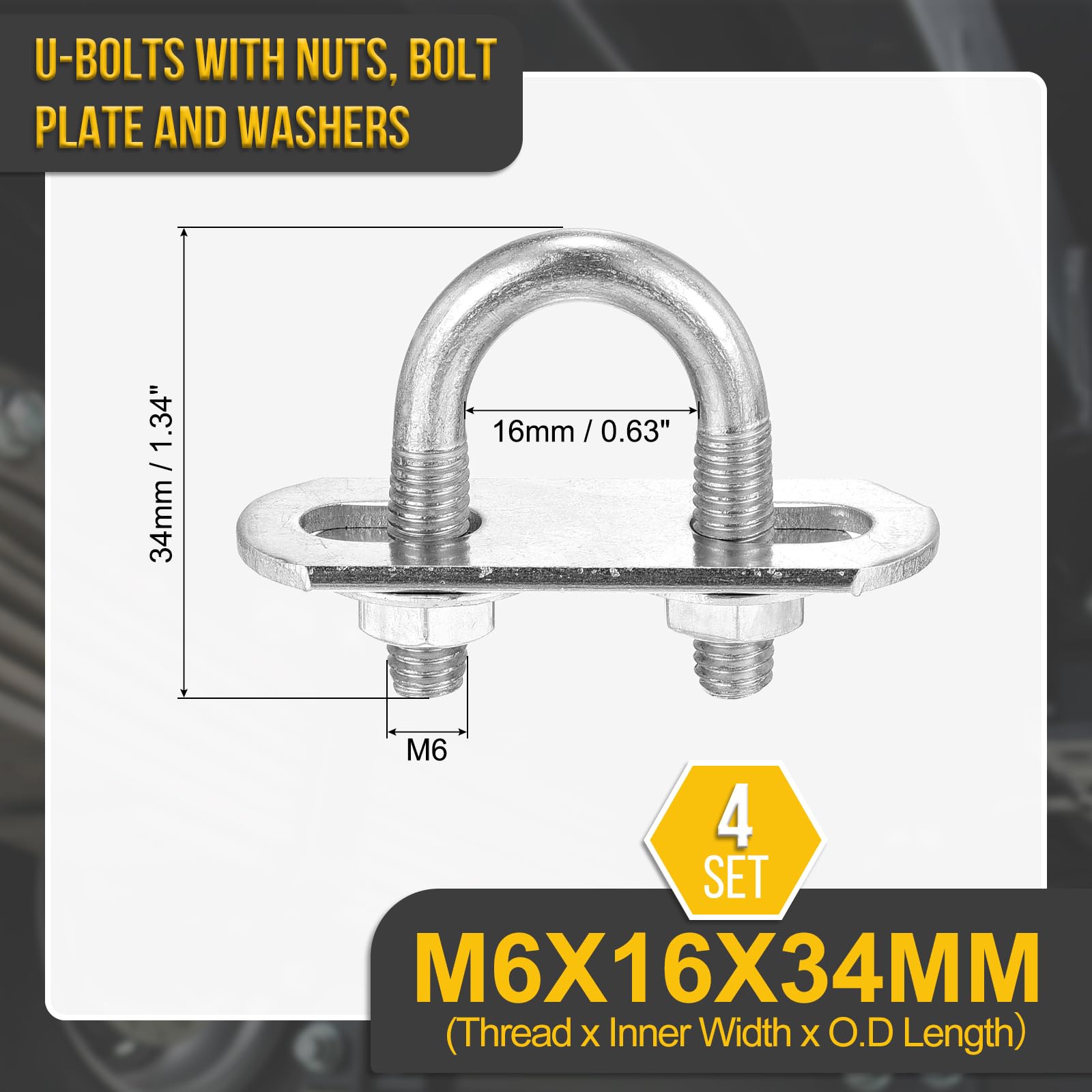 DTGN M6x16x34mm U Bolts Round Kit, 4Set, 304 Stainless Steel U-Bolt Kit with Nut, Washers, Frame Plate, Good for Pipe Trailer - Image 2