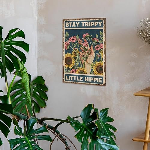 Miniatura 7 de 1 letrero de metal vintage de 8 x 12 pulgadas, letrero retro de hierro con diseño de flor de sol, aspecto oxidado, hippie, para el hogar, sala de
