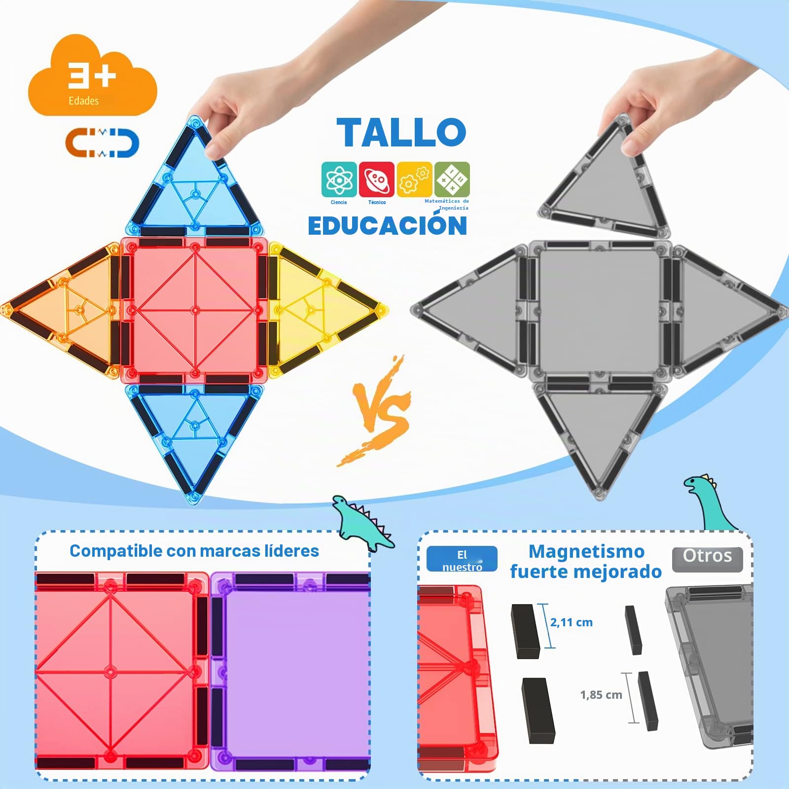 Coodoo Juguete de Bloques Magneticos Construccion Niños,100 Piezas 3D Construcciones Magneticas Niños con 2 Coche,Regalo Educativo Montessori Juguetes Niños 3 Años