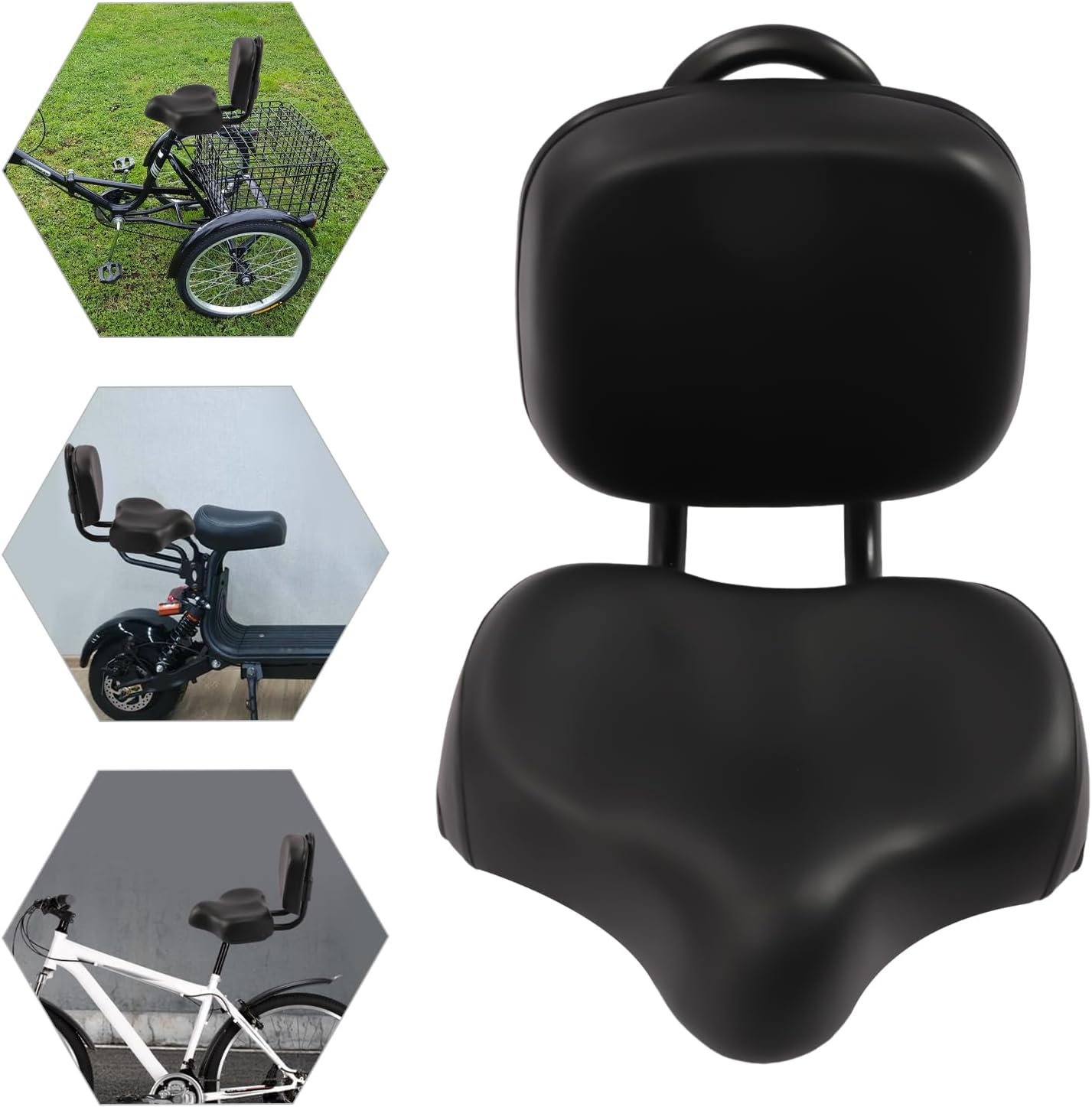 Oversized Bike Seat with Backrest,Comfort Soft Bicycle Saddle Replacement,Big Bike Seat Extra Wide with Memory Foam Padded for Tricycle Mountain Bike Commuter Bike Electric Bike