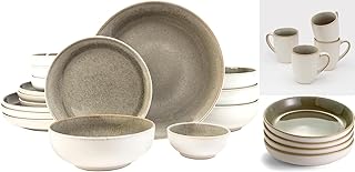 Resona Moss 24-Piece Green Dinnerware Set – Service for 4, Plate, Mug & Bowl Set, Durable Stoneware with Reactive Glaze Finish, for Everyday Dining & Entertainment, Microwave & Dishwasher Safe