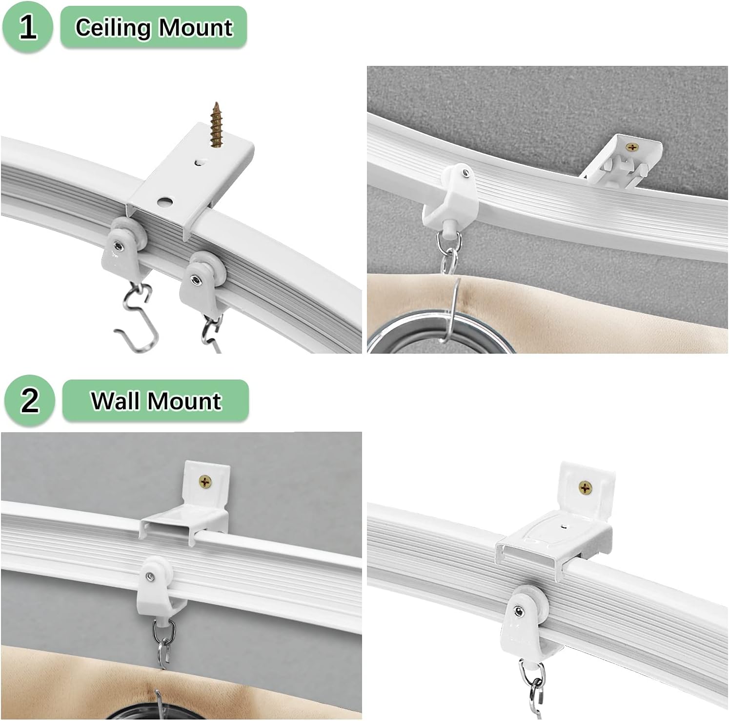 Refrze Ceiling Curtain Track, Curved Curtain Track Ceiling Mount, Room Divider Ceiling Track for Curtains, RV Curtain Track,Curtain Rail Ceiling Wall Mount for L Shape U Shape Bay Windows(30ft)