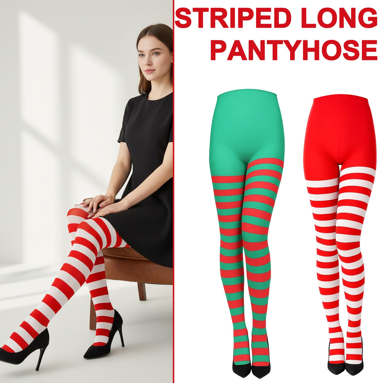 SrgPui 2 works Striped Tights, Stripy Tights Women, Elf Costume Women - Image 4