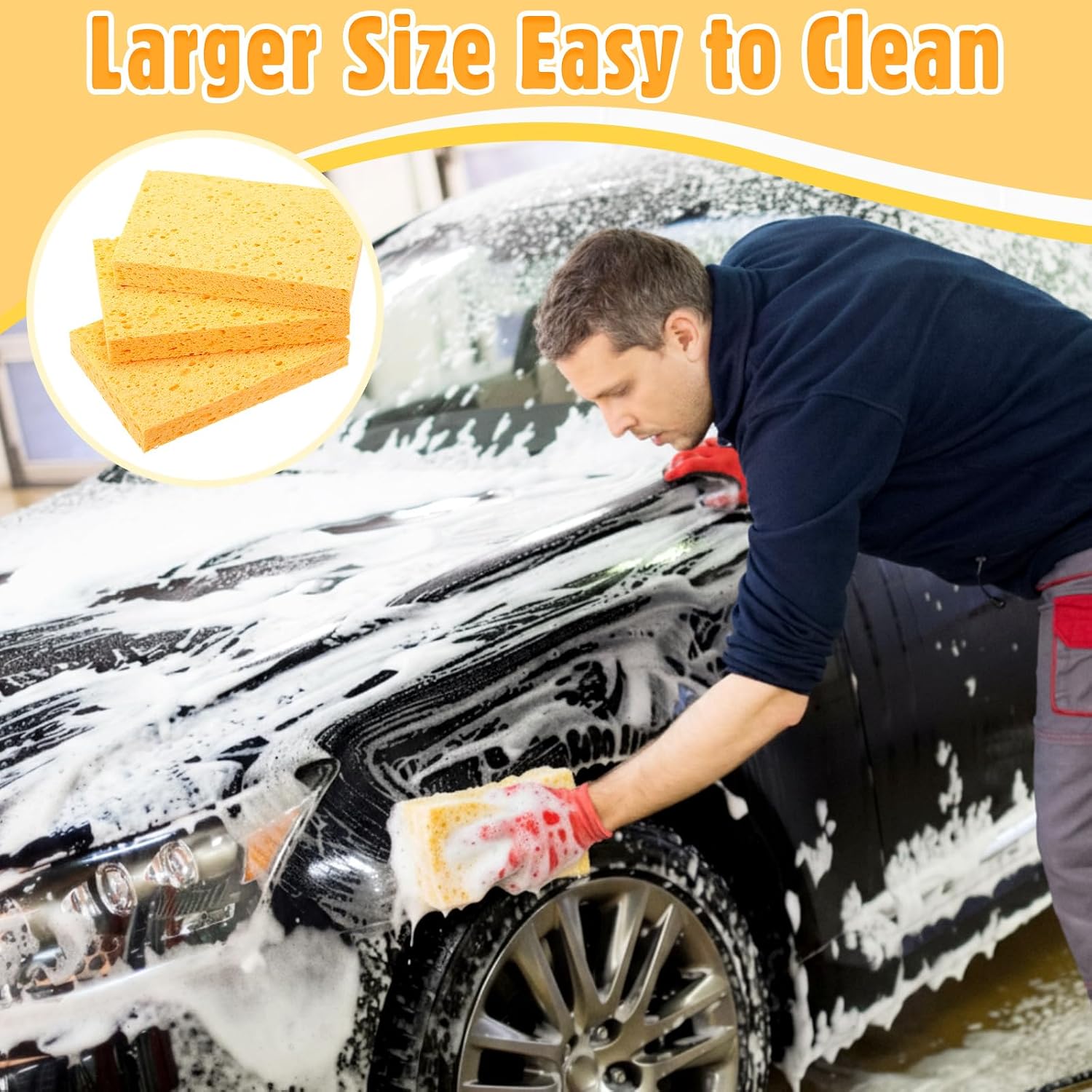 Tioncy 12 Pcs Extra Large Car Washing Sponges 6 x 4 x 1 Inch Cellulose Kitchen Sponges Bulk, Big Yellow Cleaning Pads, Clean Tough Messes Without Scratching for Home Kitchen Boat Bail Car