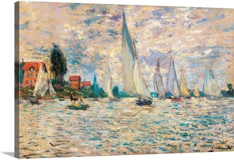 CANVAS ON DEMAND Regattas At Argenteuil, by Claude Monet, Ca, 1874, Musee D'orsay, Paris, France Canvas Wall Art Print Impressionism, Traditional, Home Decor, Street Scene, Europe, Nature Artwork, 24"x16in "