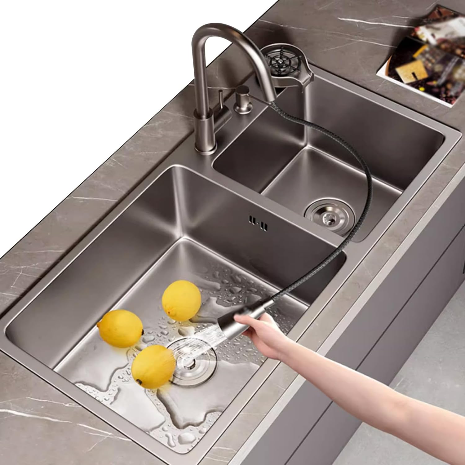 LAMEDOAT Kitchen Sink Tap,Gray Stainless Steel Sink Kitchen Sink with