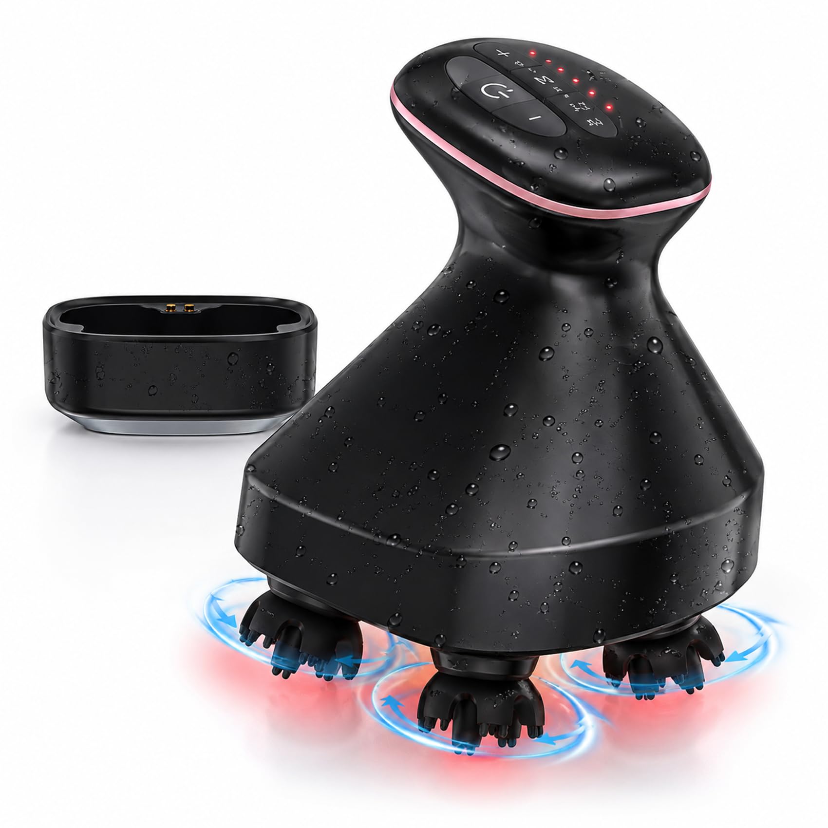 Masajeador eléctrico 4 en 1 del cuero cabelludo con EMS y terapia de luz roja, estimulador del crecimiento del cabello de 620-630 nm, masajeador de cabeza de mano con 5 modos para aliviar el estrés y