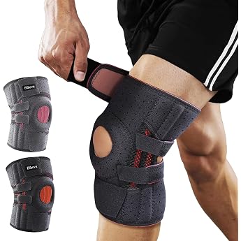 Adjustable Knee Support for Men and Women Knee Support with Side Stabilisers and Patella Gel Padding Suitable for Knee Pain Meniscus Tears and Joint Discomfort 48-62 cm