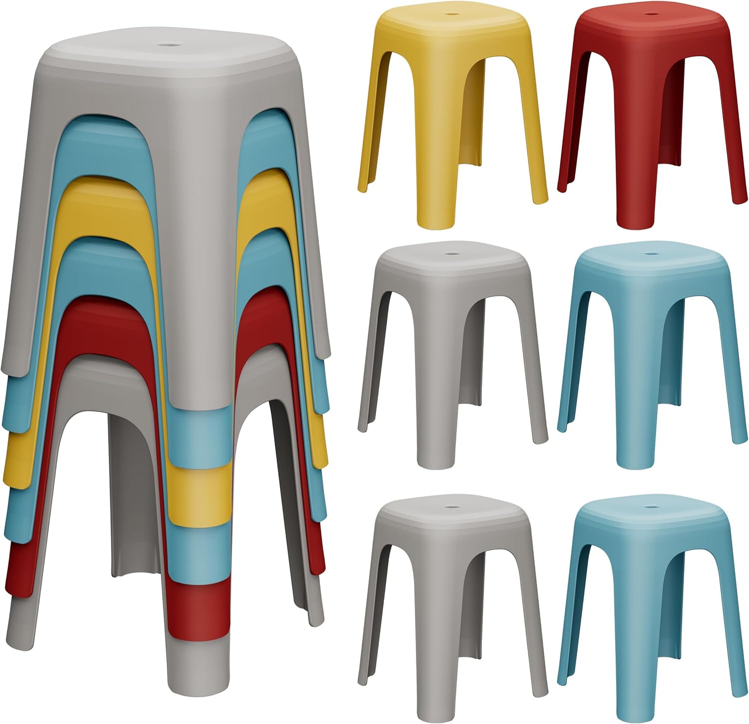 6 Pack Stackable Classroom Stools 18 Inch Nesting Plastic Stools Portable Backless Chairs for Classroom, Students, Adults, Living Room, Dining Room, Office Home