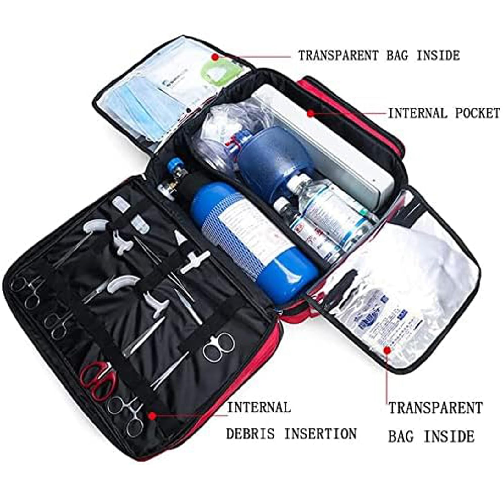 Bolsa para Botiquín De Primeros Auxilios Profesional con Compartimentos Etiquetados, Bolsa Médica De Almacenamiento Portátil, Kit De Rescate De Emergencia Impermeable