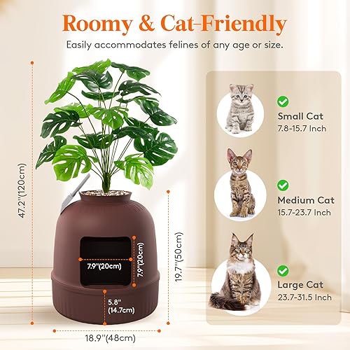 Lifewit Litter Box Cat with Faux Plant & Scoop, Hidden Enclosure Litter Tray with Odor Control & Carbon Filter in Living Room, Bedroom, Corner, Black(Brown,1)