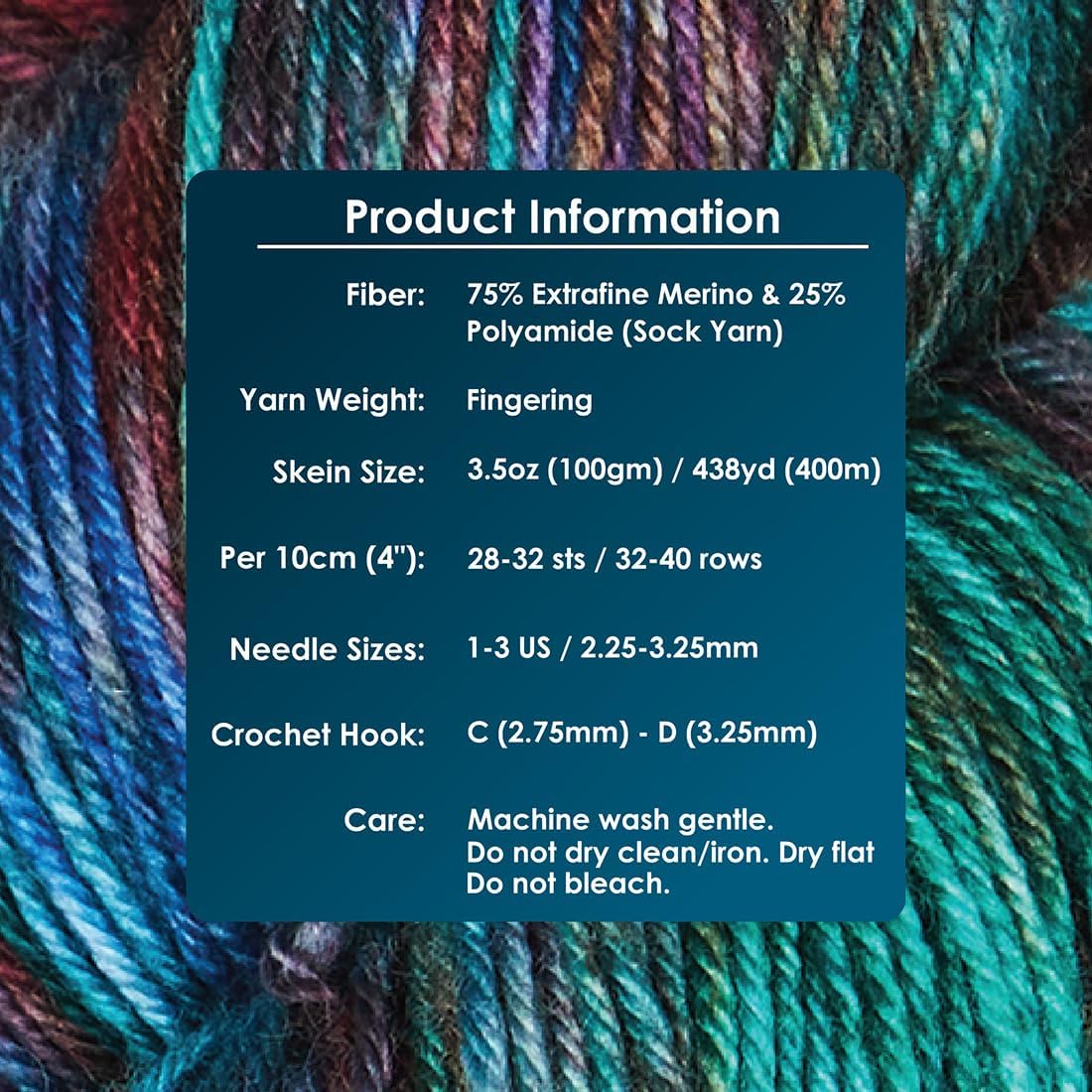 KnitPro Symfonie Fingering Weight Hand Dyed Variegated Yarn Skein | Extra Fine Merino Wool & Polyamide Blend for Knitting & Crocheting, Oeko-TEX Certified 400m, 100g | Terra Tropical Seascape