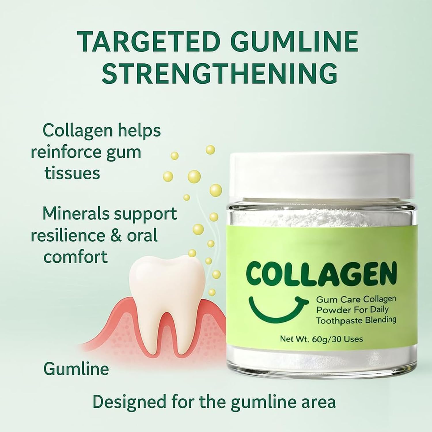 Collagen Powder for Gums - Collagen Tooth Powder for Gums - Hydroxyapatite Toothpaste Care Powder Protect Gum - Mineral-Infused-Collagen Formula 60g (2)