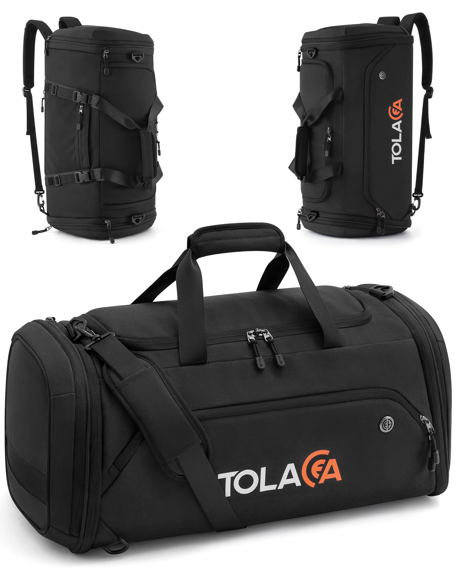 Tolaccea Borsone Palestra Estensibile 56–70L Uomo Donna – Borsa da Viaggio con Scomparto Scarpe & Tasca Umida, Trasformabile in Zaino, per Palestra, Fitness, Nuoto, Calcio, Viaggi(Nero)