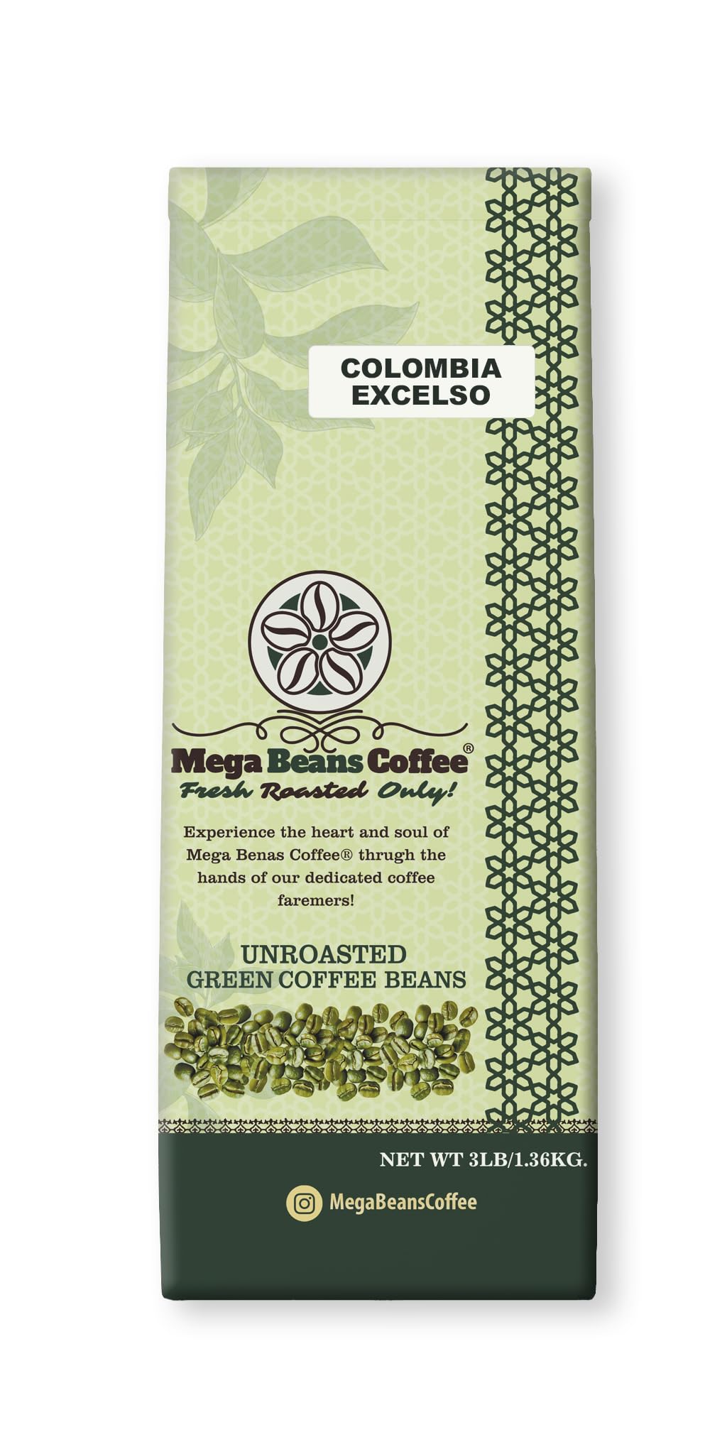 Colombia Ixtapa Excelso, Unroasted Green Coffee Beans, Mega Beans Coffee, 100% Arabica (3LB)