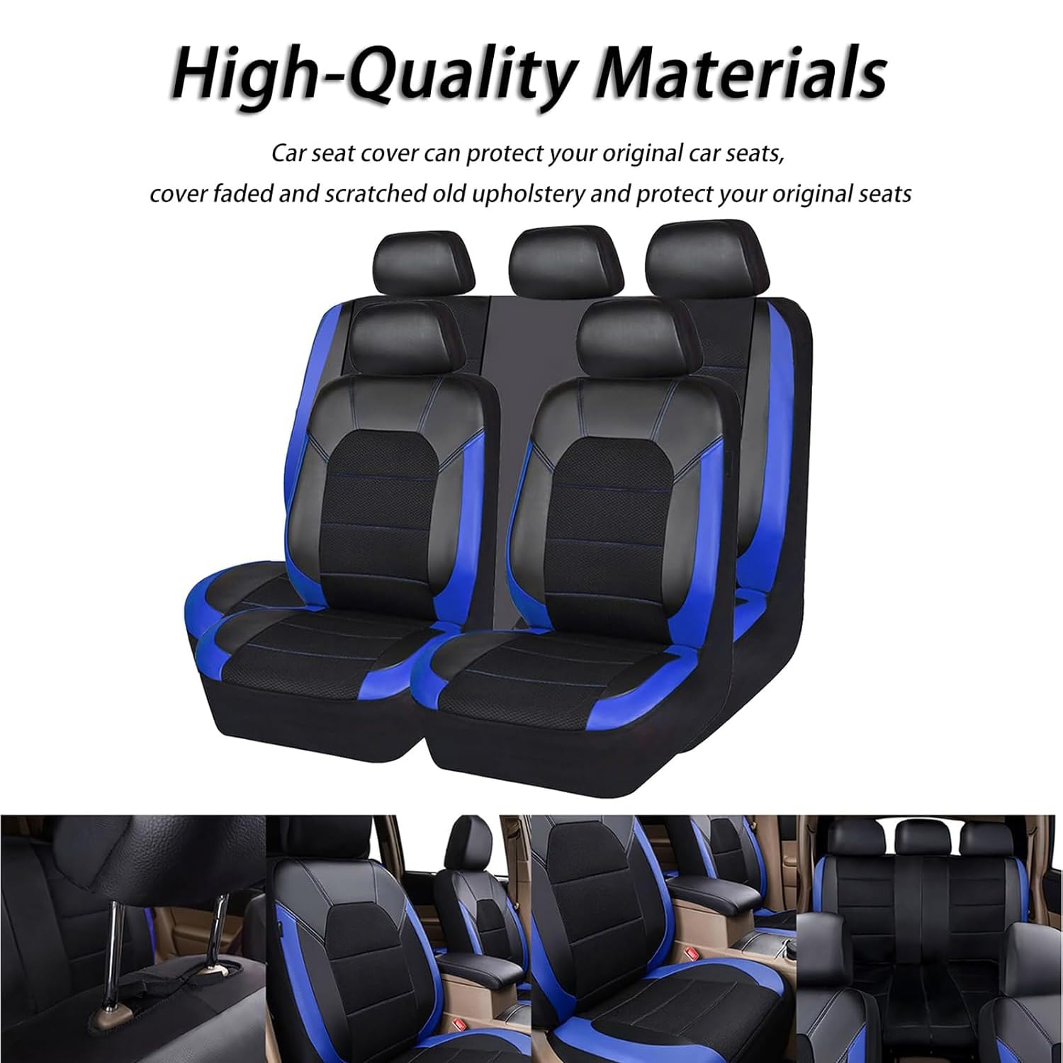 Fundas Asientos Coche Cuero para Citroen C3 c3 Aircross SUV Live/Feel/Feel Pack/C-Series/Shine, All Weather Front Rear Cushion Cover Automotive Protectors Juegos Cubreasientos,Blue