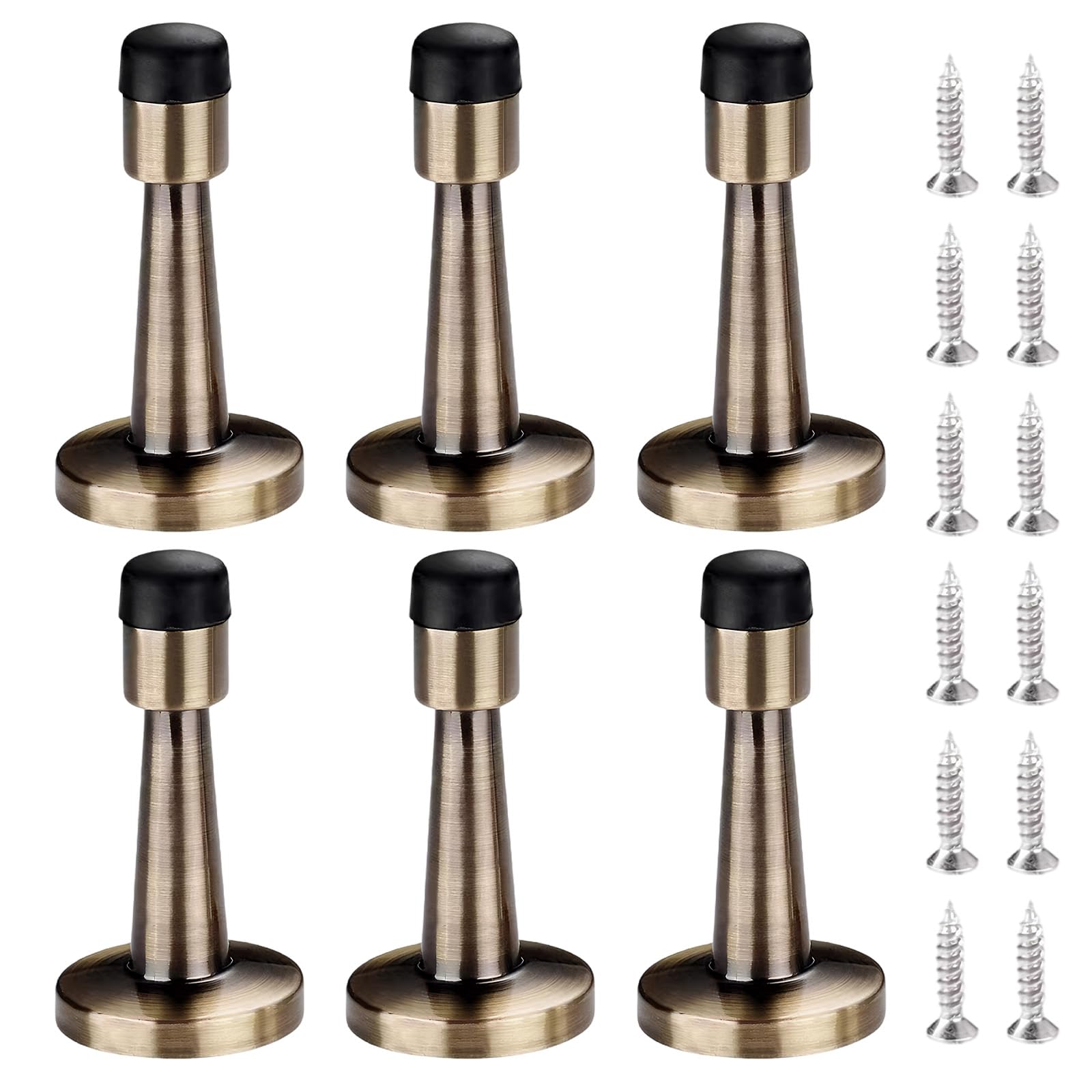 6PCS Brass Door Stop, Door Stoppers, Antique Brass Door Stop Anti-Collision Skirting Boards with Rubber for Indoor, Hotel and Office Use