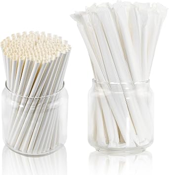 White Small Paper Straws 5.75 Inch Unwrapped 500 ct. Bundle With Wrapped 400 ct. for Kids, Milk Cartons