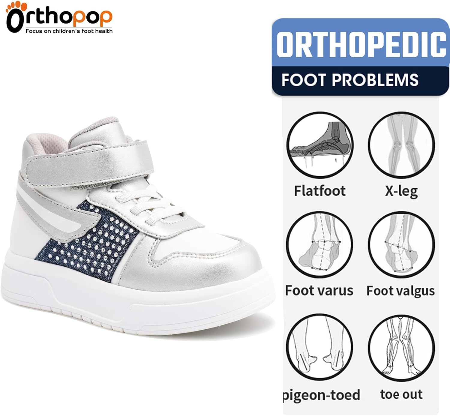 Ankle and Arch Support Toddler Orthopedic Shoes,Girls'Thick Sole Sneakers