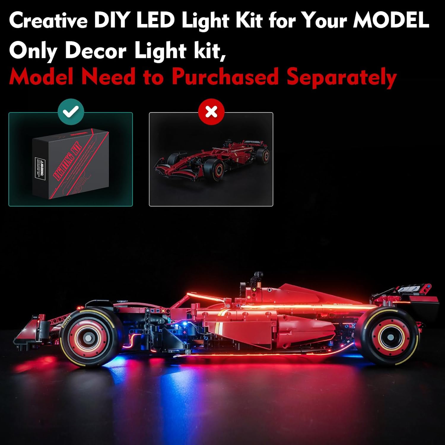 Light kit Compatible with Lego Ferrari SF-24 F1 Car 42207 - No Model Only Light, LED Lighting Accessories Compatible with Lego Ferrari SF-24 Formula 1 car 42207 (Standard Version)