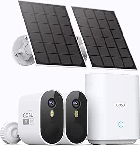 aosu Outdoor Solar Security Camera, Set of 2, 3 Megapixels, 32G Storage Home Base, 166° Wide Viewing Angle, 5,200 mAh Battery, Human Body Detection Alarm, Two-Way Voice Calls, IP66 Waterproof asin的图片