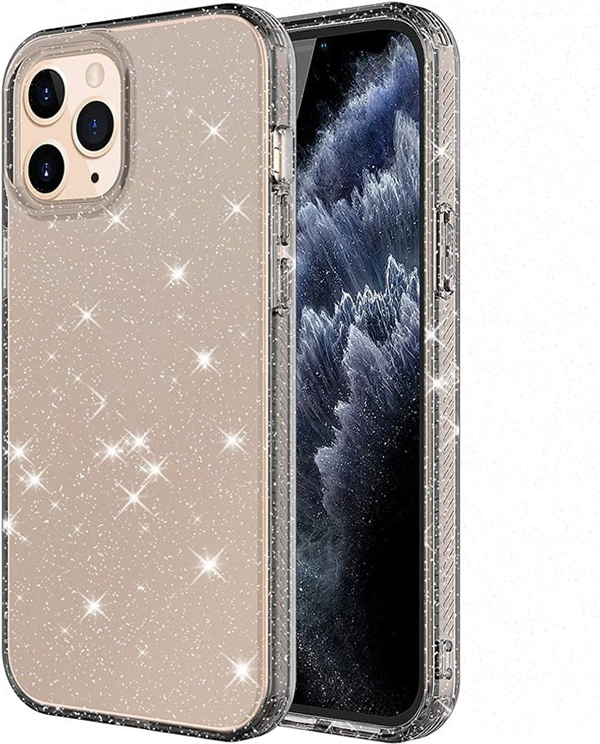 Coque silicone paillettes iPhone 12 Pro Max grise transparente
