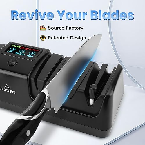 Miniatura 2 de Afilador de cuchillos eléctrico con pantalla LCD, afilador de cuchillos ajustable de velocidad de 3 etapas para todos los cuchillos de cocina, Negro
