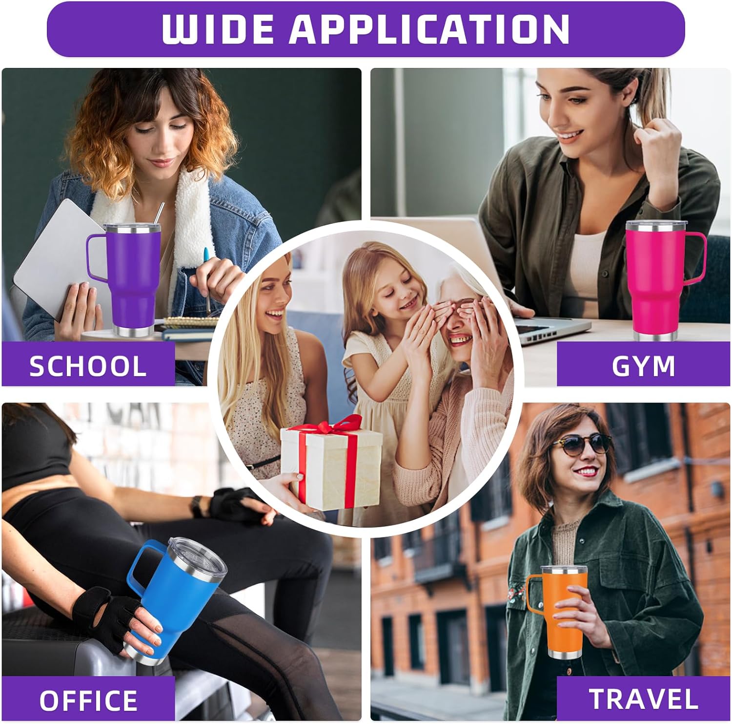 20oz Stainless Steel Insulated Handle Tumbler, Leak Proof Travel Mug with Lid and Straw, Keeps Hot/Cold for 8/12 Hours, Set of 4 - Image 7