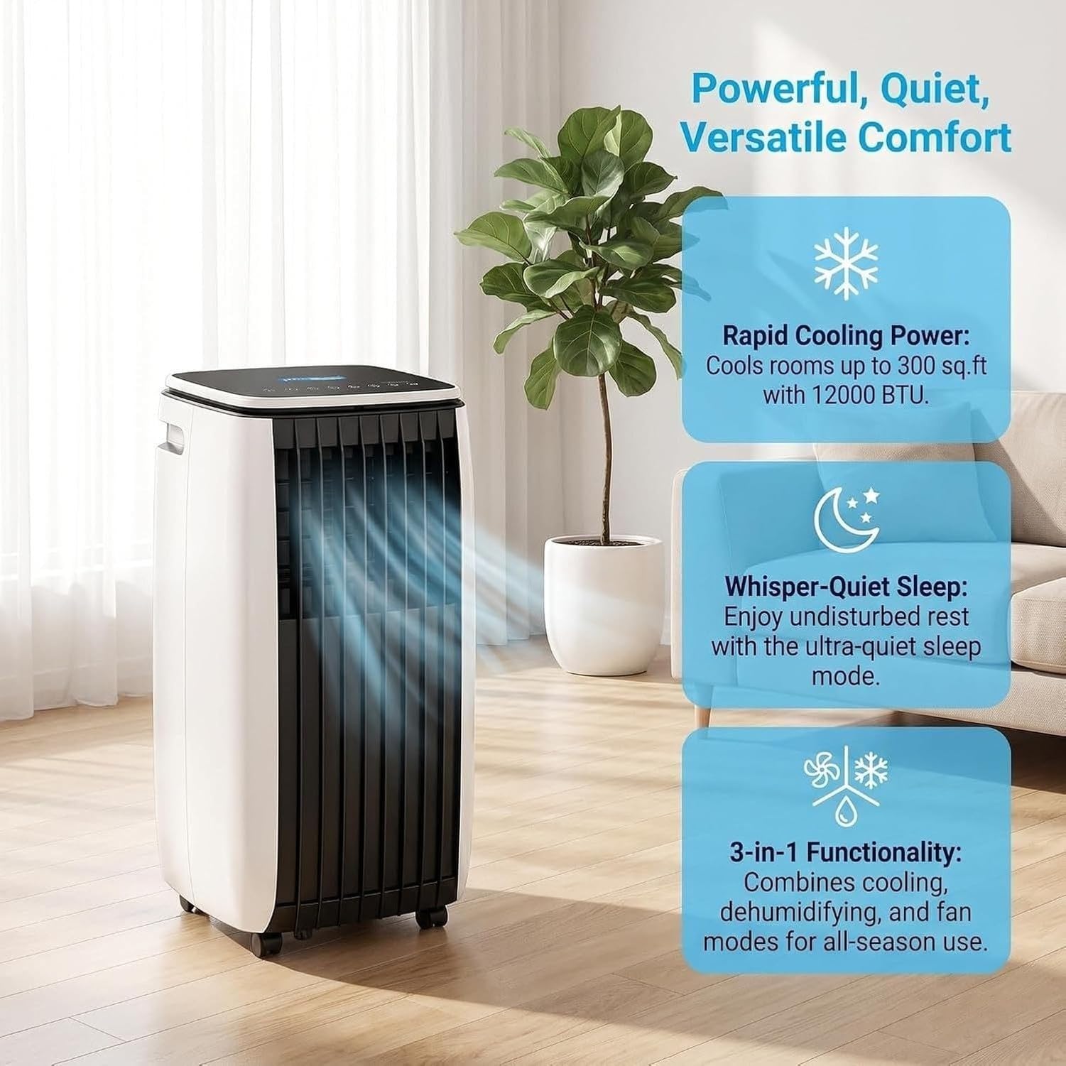 Aire Acondicionado Portátil 14000 BTU Solo Frío, 220-240V 50Hz, Compresor Silencioso, Kit Manguera Ventana, Ruedas, Unidad Compacta Móvil, C+12000 Btu, C+12000 BTU