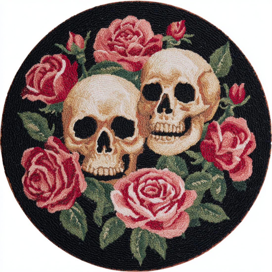 Rqwybcaxn DIY Rug Latch Hook Kits for Teens Needlework Kit Skull and Rose 80x80cm Round Large Rug Making Kits Study Handmade Gift