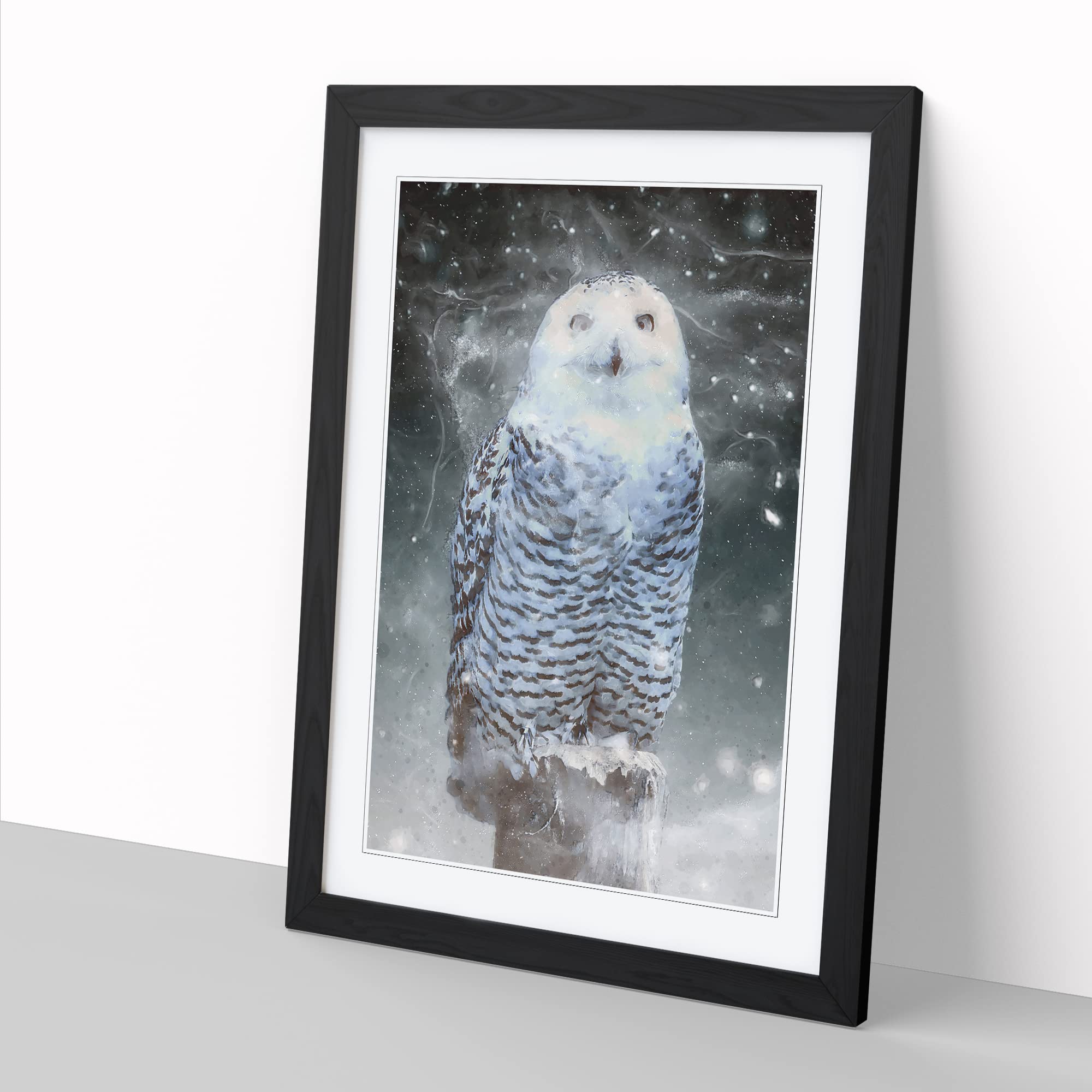 Snowy Owl On A Perch Modern Framed Wall Art Print, Ready to Hang Picture for Living Room Bedroom Home Office Décor - Image 2