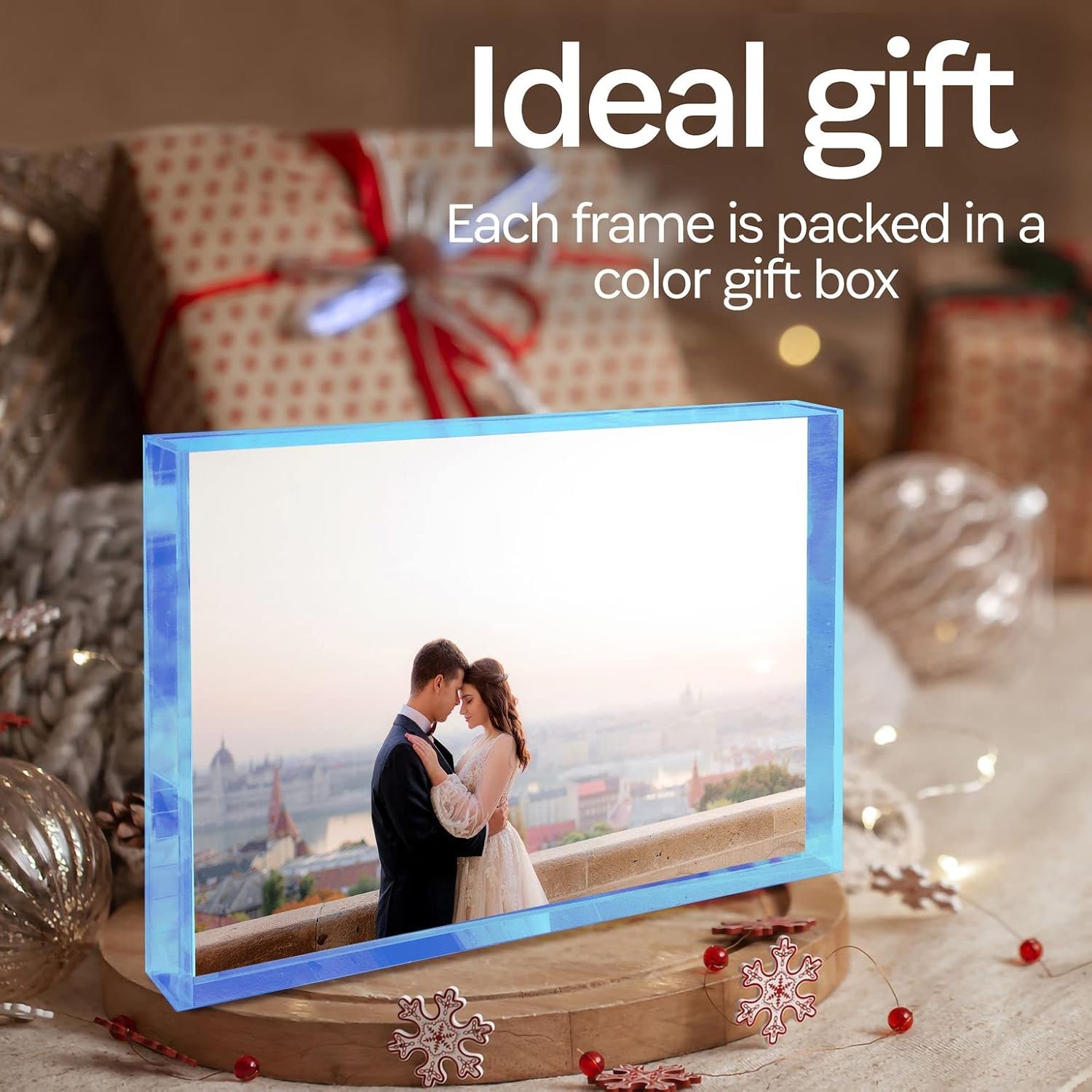 Canetti Frame-in-Frame - 4"x6" Clear Acrylic Photo Holder (Aqua Color Edge)
