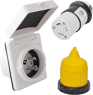 30AMP RV Power Inlet Receptacle, RV Power Plug Twist Lock Inlet, Female Twist Locking Connector with Weatherproof Cover Boot Kit - Fits for RV Trailer Boat Caravan Camper Truck Yacht Power Cord