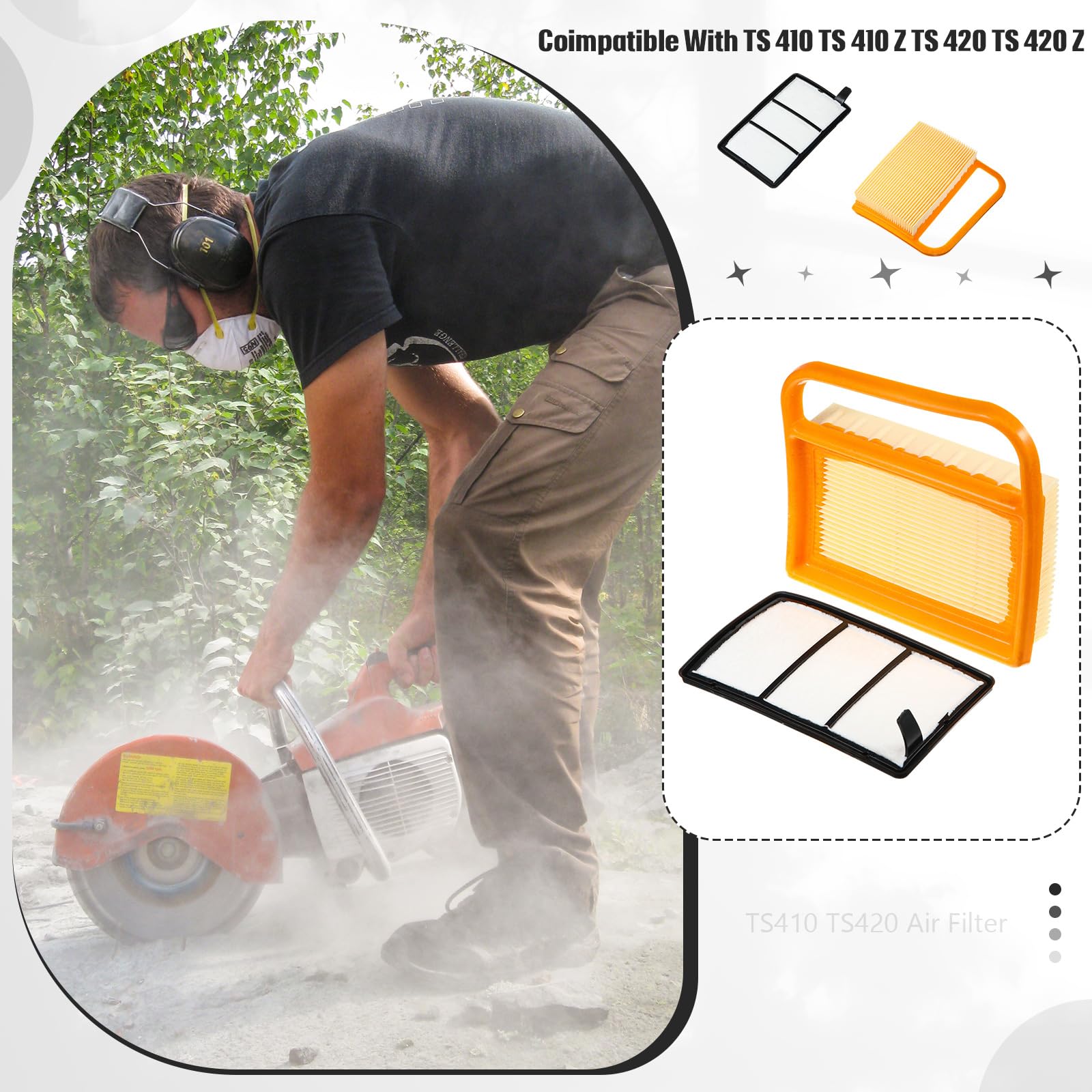 Air Pre Filter Kit & Spark Plug Combo For Stihl TS410 TS420 TS480 TS500 Cut-Off Saws | Includes Parts 4238 140 4401 & 4402