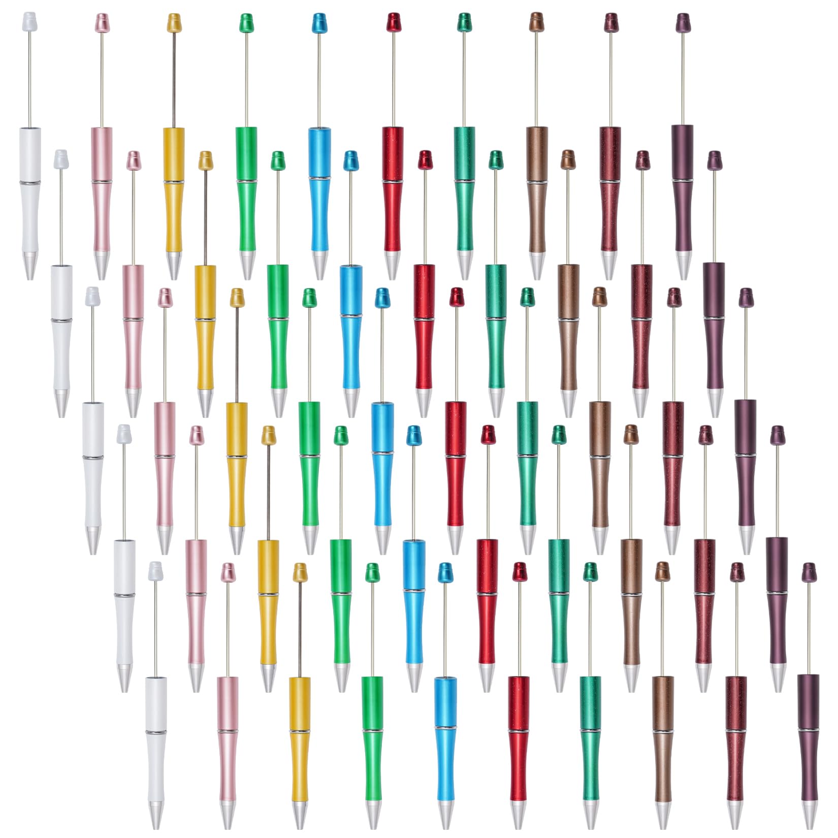 jiebor 50Pcs Beadable Pens Plastic Bead Black Ink Ballpoint DIY Cute Cool Pens for Journaling Bridal Graduation Gift Office Supplies Bright Color