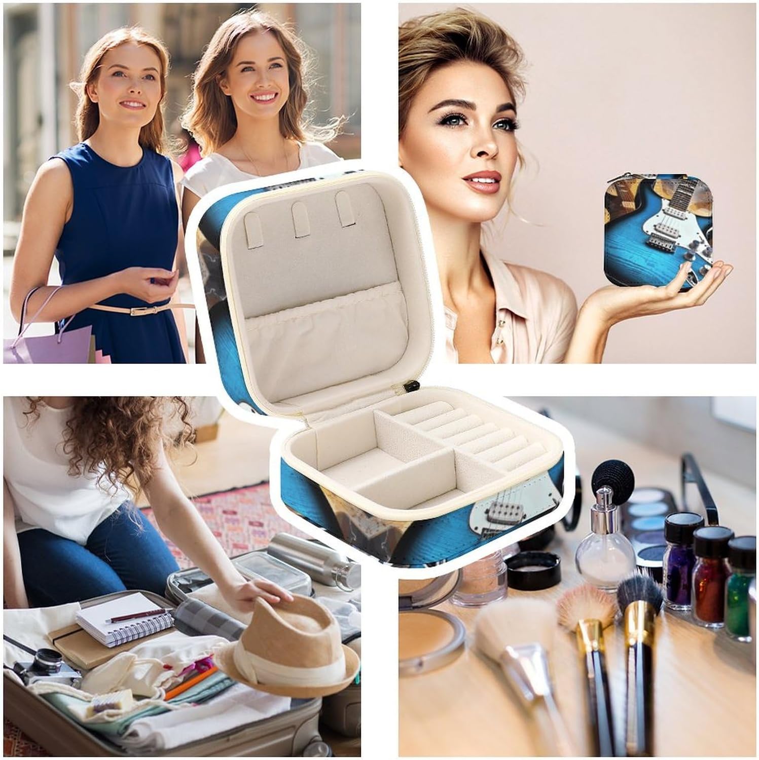 Jewelry Box for Women PU Leather Jewelry Organizer Travel Jewelry Case Portable Jewelry Storage Box Magic Electric Guitar Music Jewerly Display Storage Case for Earrings Ring Necklaces image 4