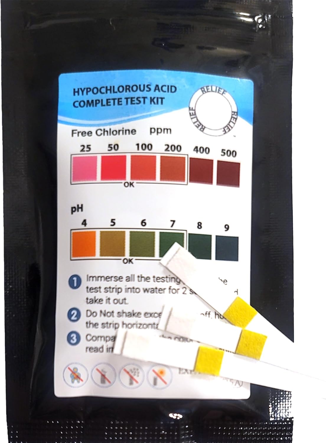 Relief Hypochlorous Acid (HOCl) Effervescent Cleaning Tablets: Your Eco-Friendly, Multi-Use Solution - Makes 50 Gallons of 200ppm Solution. Includes Chlorine and pH Test Strips. (400 Tablets)