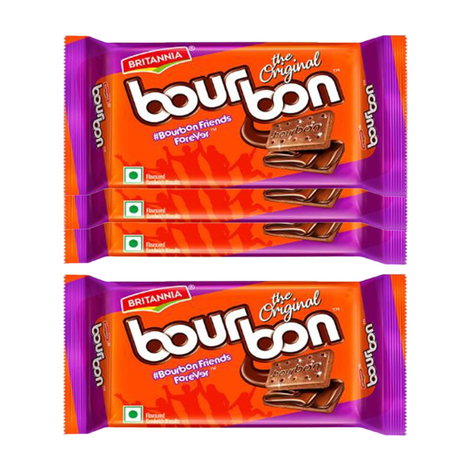 Britannia Bourbon the Original - Choco Creme Biscuits 3.52oz (100g) - Pack of 4 - Smooth Chocolate Cream Biscuits for Breakfast & Snacks - Topped with Sugar Crystals