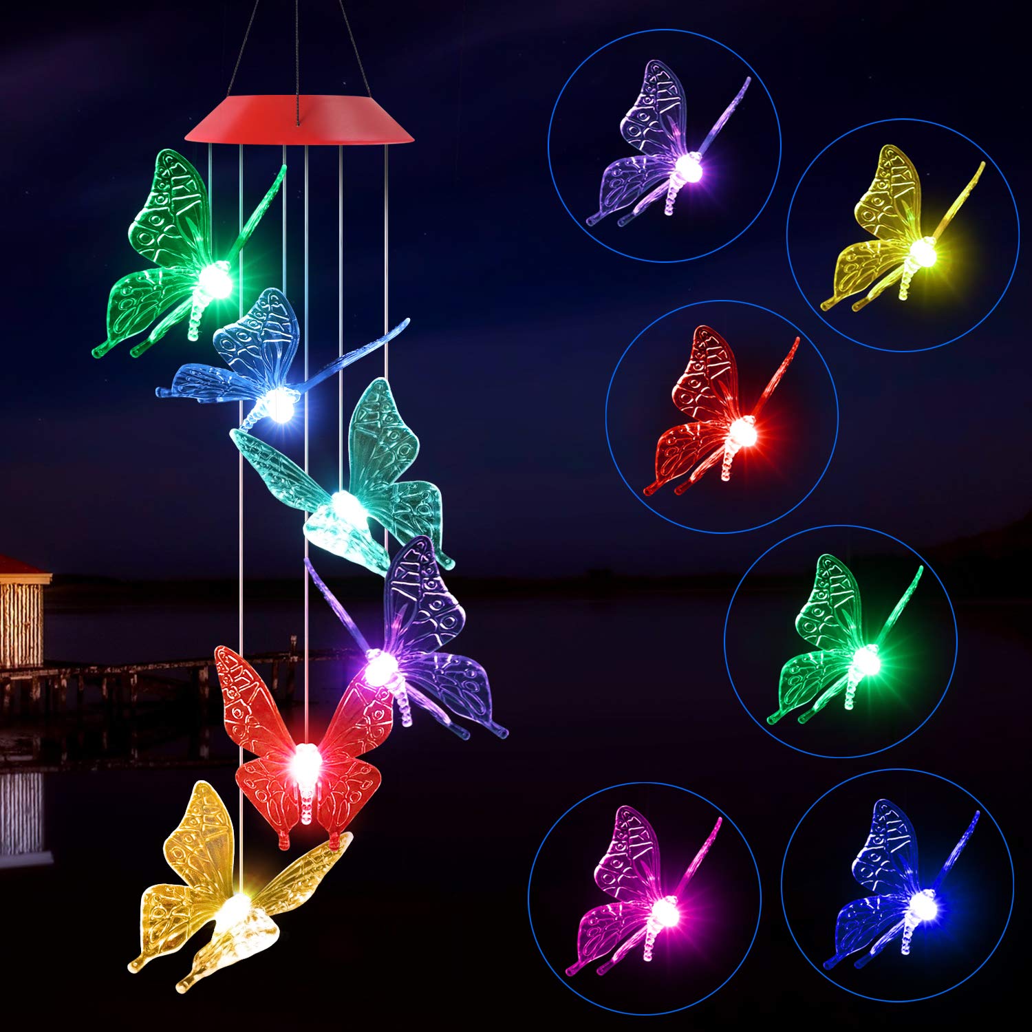 Solawindchime Butterfly Wind Chimes Gifts for Women, Color Changing Solar Wind Chime Outdoor Decor, Waterproof Solar Lights, Romantic Butterfliess Wind Bells Solar Powered Wind Chime Garden Decoration