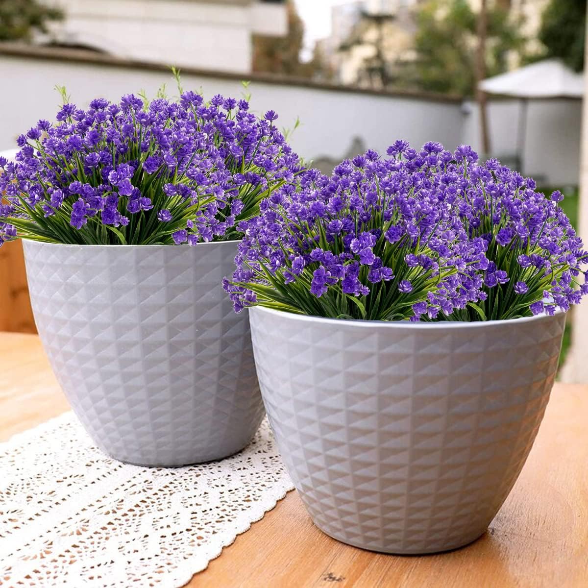 Outdoor Artificial Fake Flowers - 8 Bundles Plastic Flowers Outdoor Plants UV Resistant Faux Flowers for Indoor Outdoor Garden Hanging Porch Window Box Wedding Decor(Purple) - Image 4